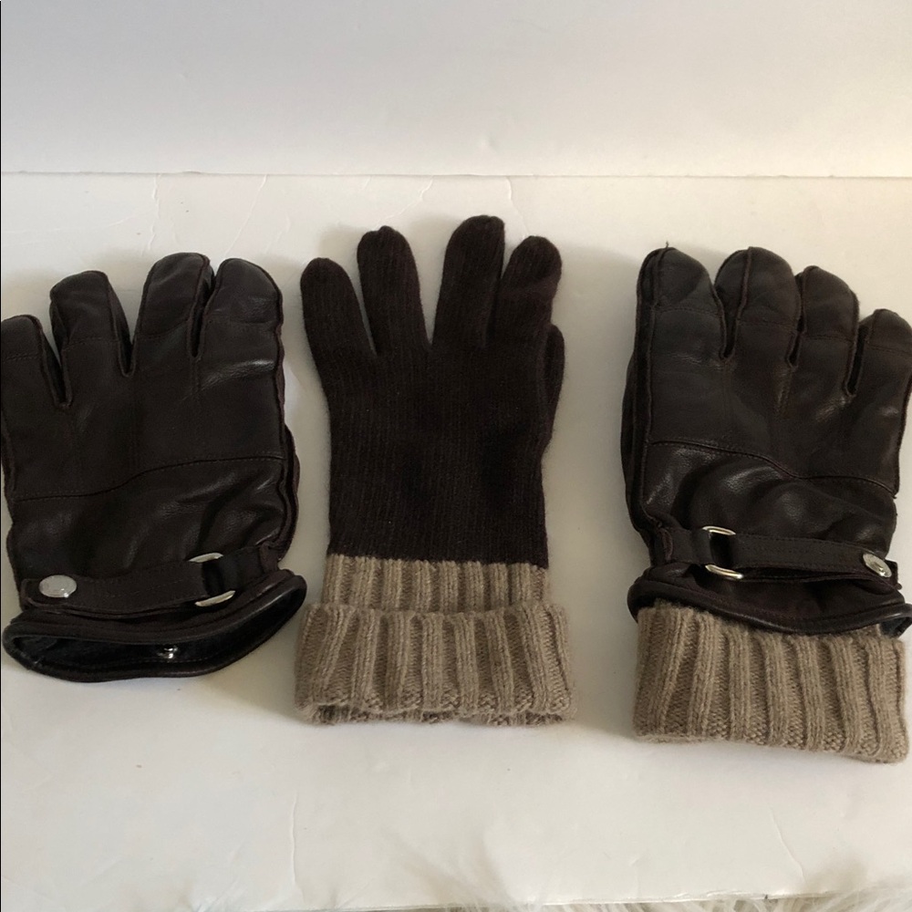Coach Men's Dark Brown Leather Gloves with removable knit gloves